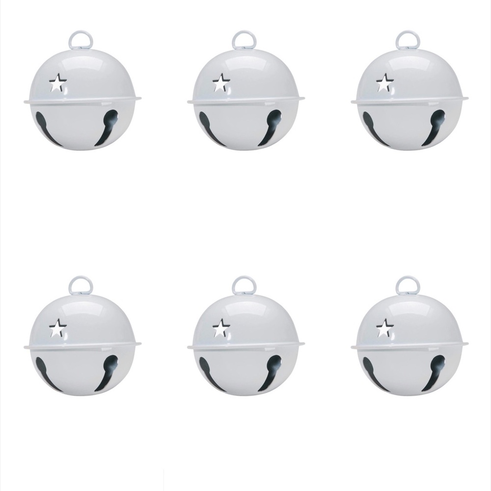 2.75” Star White Christmas Jingle Bells Ornaments Set of 6 Giant Large